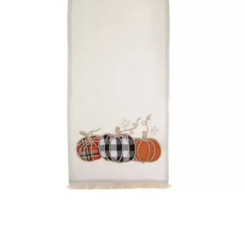 NWT Hobby Lobby Fall Pumpkin Table Runner Rustic Fringe Linen Embroidered